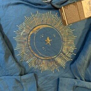 good hYOUman Sweatshirt - Lagoon Blue with Celestial Sun and Moon Metallic
